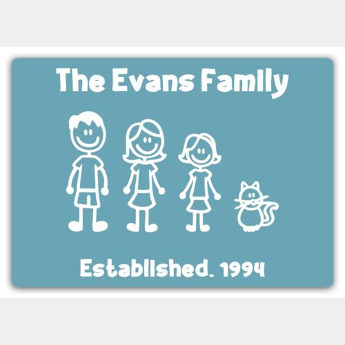 Personalised Stick Figure Family BLUE METAL Thumbnail
